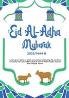 posterblauw en groen abstract thema gelukkig eid al-adha met dier korban illustratie vector