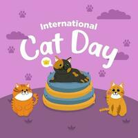 vector schattig Internationale kat dag vlak hand- getrokken thema kat ontspannende Aan hoofdkussen illustratie