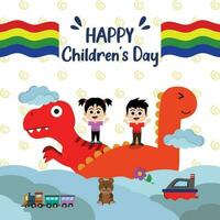 feeds gelukkig kinderen dag hand- getrokken Speel met dinosour dromen v2 illustratie vector