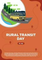 poster Sjablonen landelijk doorvoer dag vector met de voelen van een bus reis naar de dorp vector illustratie