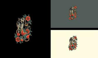 rood bloemen en Dames vector illustratie mascotte ontwerp