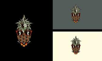 ananas met zon glas vector mascotte vlak ontwerp