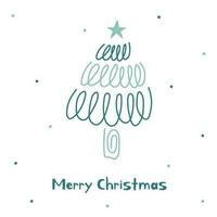 ansichtkaart met Kerstmis hand- getrokken boom met lijnen en ster. scandinavisch. vrolijk Kerstmis vector