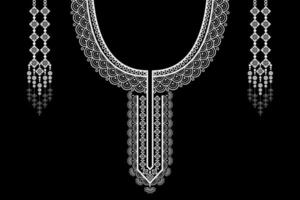 etnisch halsband kant patroon traditioneel Aan zwart achtergrond. ketting borduurwerk abstract vector illustratie. ontwerpen voor mode, mode Heren, mode Dames, kaftan, halsband patroon, ketting patroon