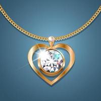ketting met een hartvormige hanger aan een gouden ketting. met een grote met goud gezette diamant in het midden. decoratie voor vrouwen. vector