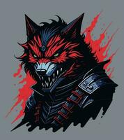 een gedetailleerd illustratie gezicht onheil Ninja wolf, magie, t-shirt ontwerp, rood kleur , donker magie plons, donker, spookachtig, t-shirt ontwerp vector