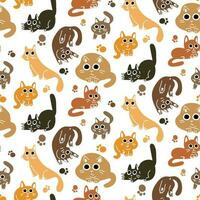 een patroon van vector tekeningen van schattig katten. een verzameling van tekenfilm karakter ontwerpen met katten in een vlak stijl in verschillend poses en kleuren. een reeks van grappig huisdieren geïsoleerd Aan een wit achtergrond