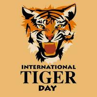 Internationale tijger dag Aan juli 29. de groot hoofd van de agressief tijger gromt. portret van een onheil tijger. geschikt voor het drukken Aan ansichtkaarten, spandoeken, flyers. persoon waarschuwing aanval, Gevaar vector