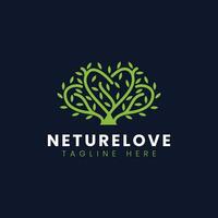 natuur liefde logo, liefde, boom, blad icoon logo vector