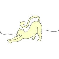 kat lijn kunst ontwerp illustratie sjabloon. schattig silhouet van kat. geel kat gaapt strekt zich uit. vector