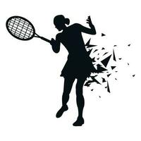 vrouw gazon tennis sport silhouet, portie positie vector