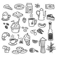 drankjes voedingsmiddelen pictogrammen zwart wit hand getekend schetsen vector