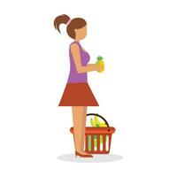 jong gelukkig Mens en Dames met vol boodschappen doen kar. vlak ontwerp. vector illustratie.