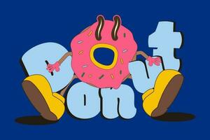 vrolijk donut in retro stijl. karakter, mascotte. Memphis stijl vector illustratie, vlak, lineair.