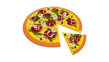 vector peperoni pizza plak. snel voedsel illustratie