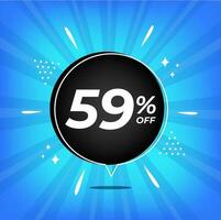 59 procent uit. blauw banier met negenenvijftig procent korting Aan een zwart ballon voor mega groot verkoop. vector