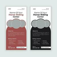 paard rijden lessen rek kaart, dl folder, poster, brochure sjabloon of paard boerderij dl folder ontwerp vector