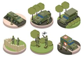 soldaten uitrusting isometrische composities vector