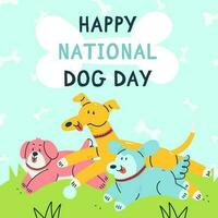 gelukkig nationaal hond dag groet kaart ontwerp. schattig honden spelen in de park in tekenfilm stijl. vector tekenfilm illustratie