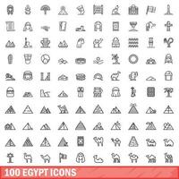 100 Egypte pictogrammen set, schets stijl vector