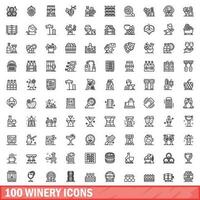 100 wijnmakerij pictogrammen set, schets stijl vector