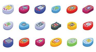 tamagotchi pictogrammen reeks isometrische vector. scherm pixel vector