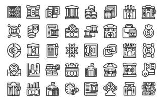 centraal bank pictogrammen reeks schets vector. bedrijf huis vector