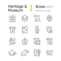 erfgoed en museum lineaire iconen set vector