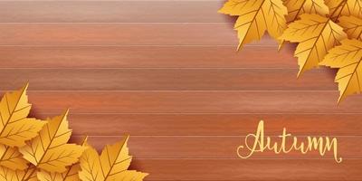 houten achtergrond met herfstbladeren vector