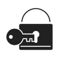 cyberbeveiliging en informatie of netwerkbeveiliging hangslot sleutel silhouet stijlicoon vector