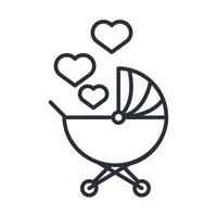 baby kinderwagen met liefde harten familiedag icoon in kaderstijl vector