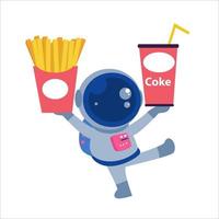 astronaut met taart en drankje karakter vector sjabloon ontwerp illustratie