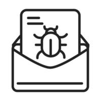 cyberbeveiliging en informatie of netwerkbescherming geïnfecteerd e-mailvirus lijnstijlpictogram vector