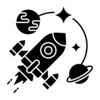conceptuele solide ontwerp icoon van ruimte raket vector