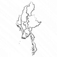 hand- getrokken Myanmar kaart illustratie vector