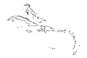 schets schetsen kaart van caraïben met staten en steden vector