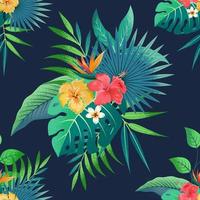 naadloze patroon met prachtige tropische bloemen en bladeren exotische achtergrond vector