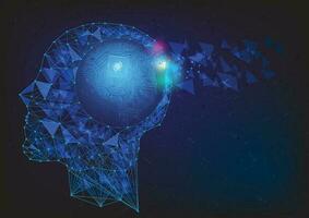 abstract menselijk hoofd met een lijn hersenen netwerk.cirkel en elektriciteit met blauw elektronisch fiets.digitaal data,ai,ascience.vector technologie achtergrond en kunstmatig intelligentie- concept. vector