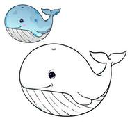 walvis kleur bladzijde gekleurde illustratie. tekenfilm walvis karakter voor kinderen, kleur en vodje boek vector