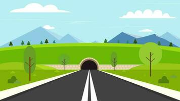 tunnel weg met natuur landschap.natuurlijk tafereel met straat naar tunnel en lucht achtergrond.vector illustratie vector