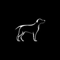 minimalistisch logo sjabloon, wit icoon van hond silhouet Aan zwart achtergrond, modern logotype concept voor bedrijf identiteit, t-shirts afdrukken, tatoeëren. vector illustratie