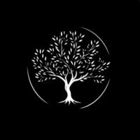 wit icoon van boom silhouet Aan zwart achtergrond, wijs symbool, onderwijs teken, boho logo concept, t-shirts afdrukken, tatoeëren sjabloon. vector illustratie