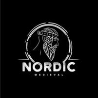 nordic Mens hoofd embleem, viking logo sjabloon, oude krijger teken, middeleeuws ambachtelijk van vakman mascotte. vector illustratie.