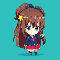 schattig chibi anime leerling kawaii tekenfilm vector