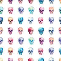 naadloos patroon met helder veelkleurig waterverf schedels. decor achtergrond voor halloween en dag van de dood vector
