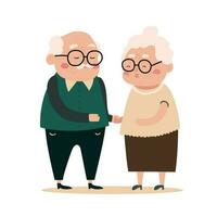 gelukkig ouderen paar dansen samen of alleen maar Holding handen. geïsoleerd Aan wit achtergrond vector vlak illustratie