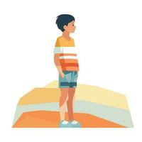 kind jong tiener jongen schattig staand in t-shirt en korte broek. vector menselijk illustratie. warm zomer kleuren