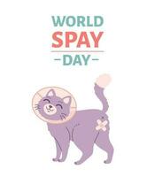 dier castreren of onzijdig. kat in veterinair halsband. sterilisatie van huisdieren. wereld castreren dag. vector