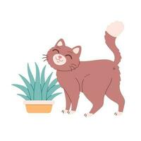 schattig kat met gras in een pot. kat gras. huiselijk huisdieren, katachtig activiteiten. huis kat leven. vector