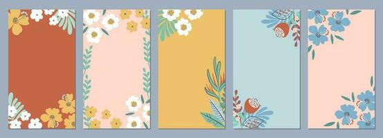 reeks van zomer verhaal Sjablonen. boho stijl ontwerpen met tropisch bloemen en bladeren. schattig vector achtergronden voor sociaal media, uitnodigingen, kaarten, affiches.